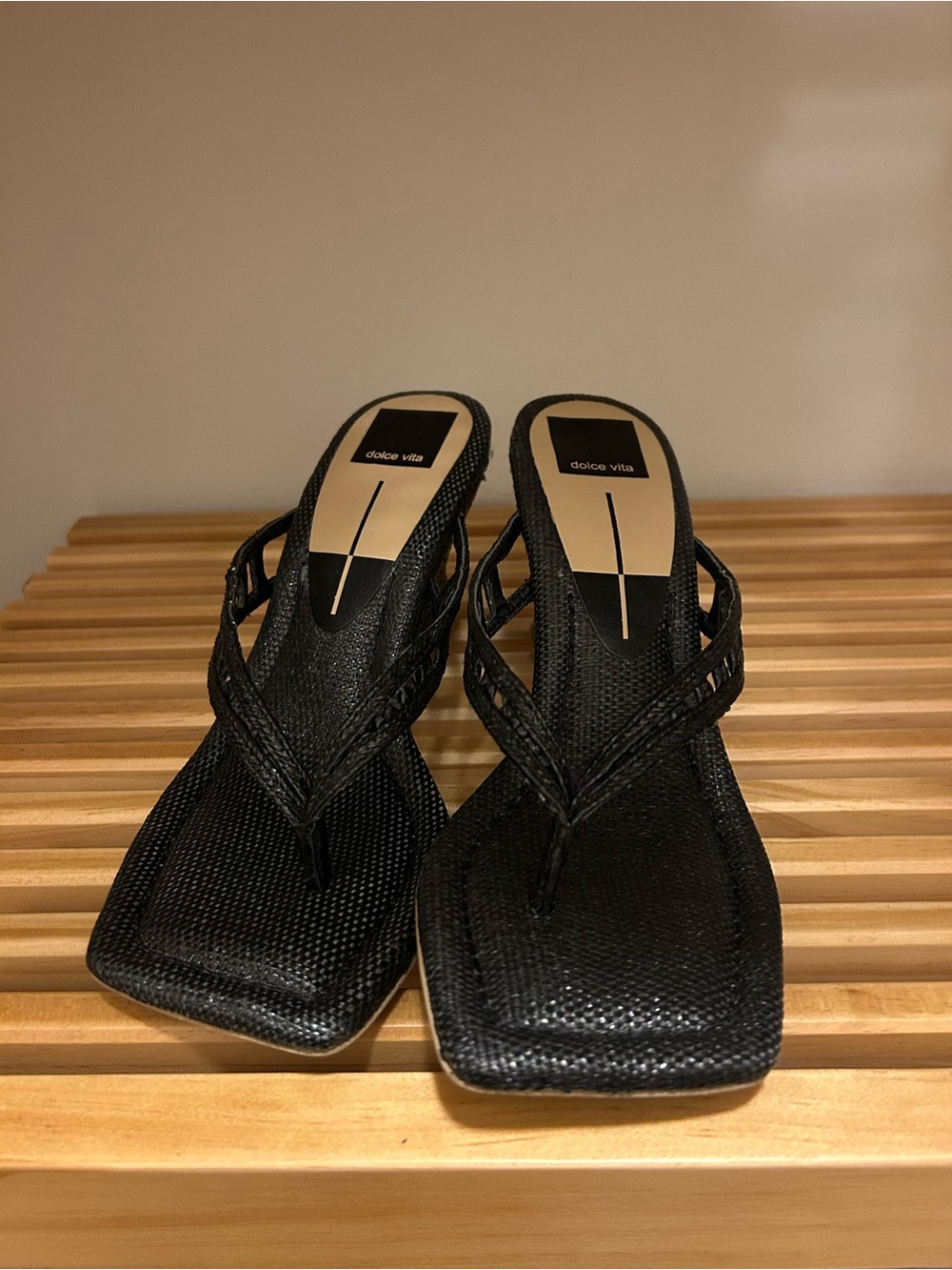 Dolce Vita Black Braided Square-Toe Thong Heels